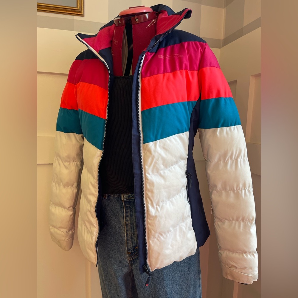 Women's Colorblock Ski Jacket in White, Teal & Pink